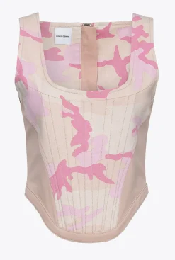 Tailleurs Et Ensembles|PINKO Top Bustier En Bull A Motif Camouflage Mult. Nude/Rose