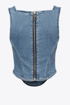 Topwear|PINKO Top Bustier En Denim Delavage Moyen Fonce