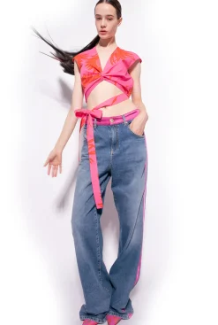 Topwear|PINKO Top Ceinture A Imprime Grande Fleur Rose/Rouge