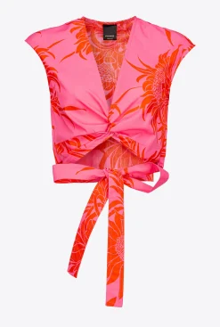 Topwear|PINKO Top Ceinture A Imprime Grande Fleur Rose/Rouge