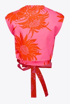 Topwear|PINKO Top Ceinture A Imprime Grande Fleur Rose/Rouge