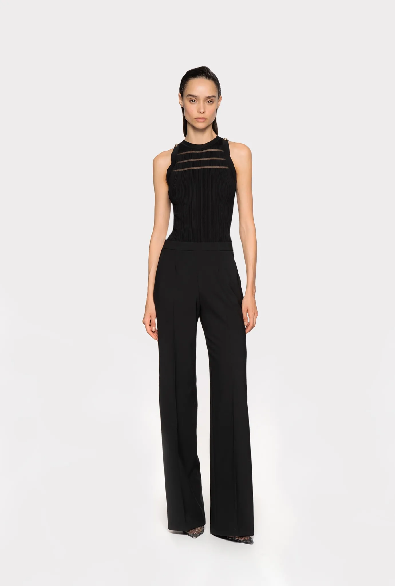 Topwear|PINKO Top Cotele A Details Transparents Noir Limousine