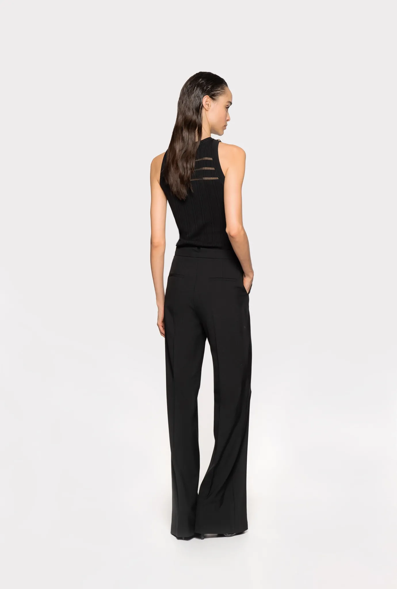 Topwear|PINKO Top Cotele A Details Transparents Noir Limousine