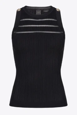 Topwear|PINKO Top Cotele A Details Transparents Noir Limousine