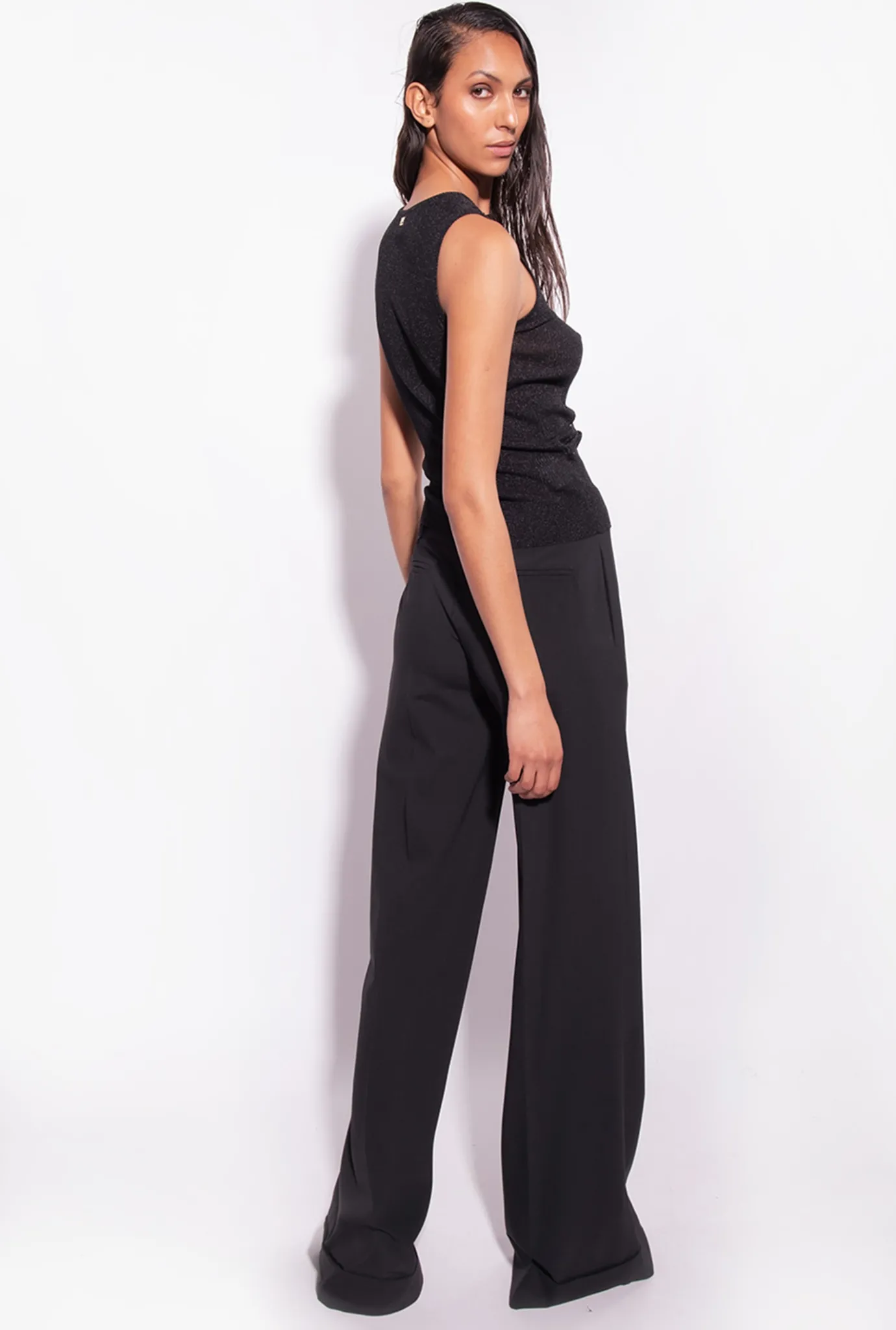 Pièces En Maille|PINKO Top Cotele A Lacets En Lurex Noir Limousine