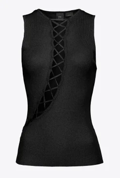 Pièces En Maille|PINKO Top Cotele A Lacets En Lurex Noir Limousine