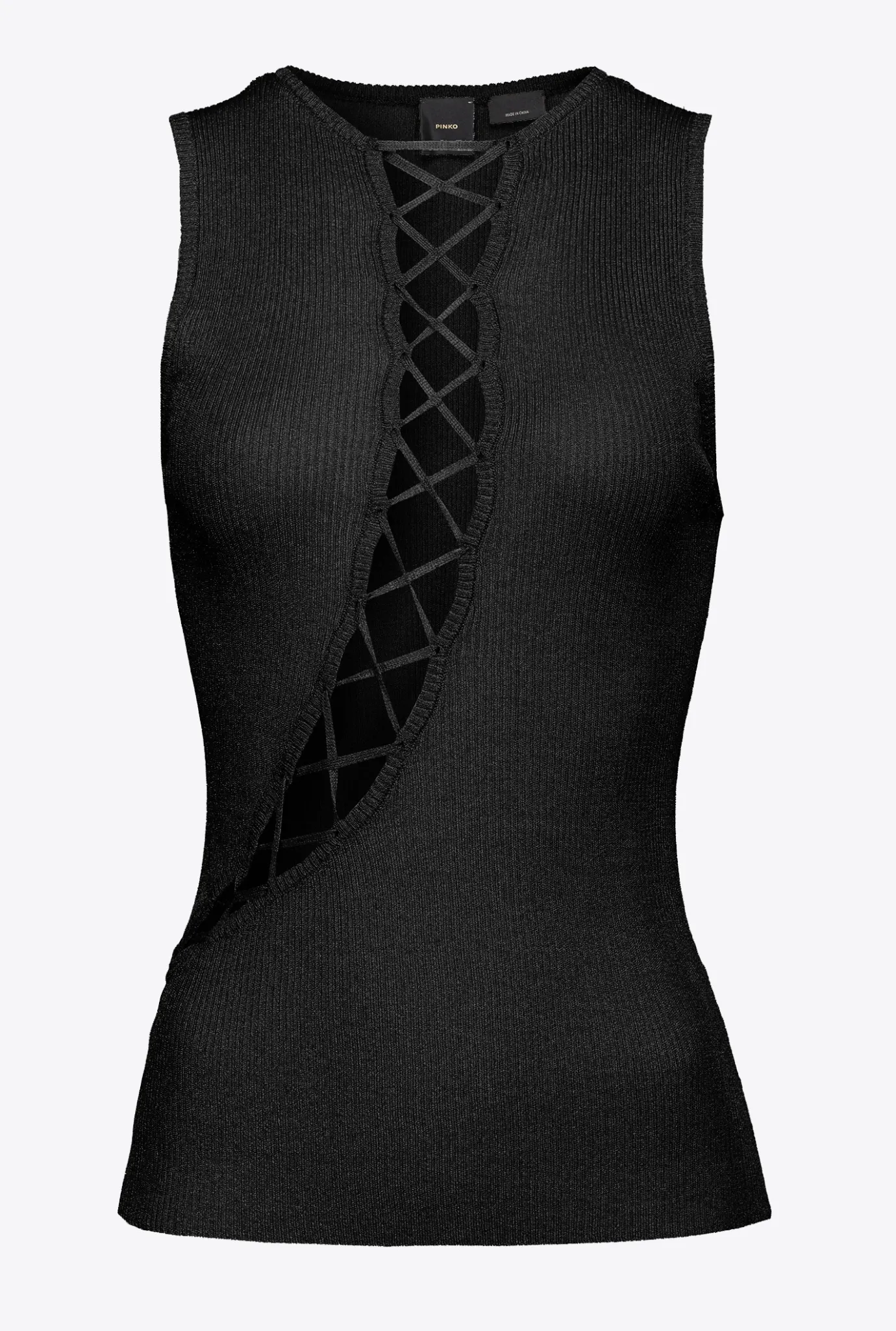Pièces En Maille|PINKO Top Cotele A Lacets En Lurex Noir Limousine