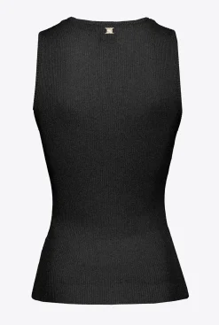 Pièces En Maille|PINKO Top Cotele A Lacets En Lurex Noir Limousine