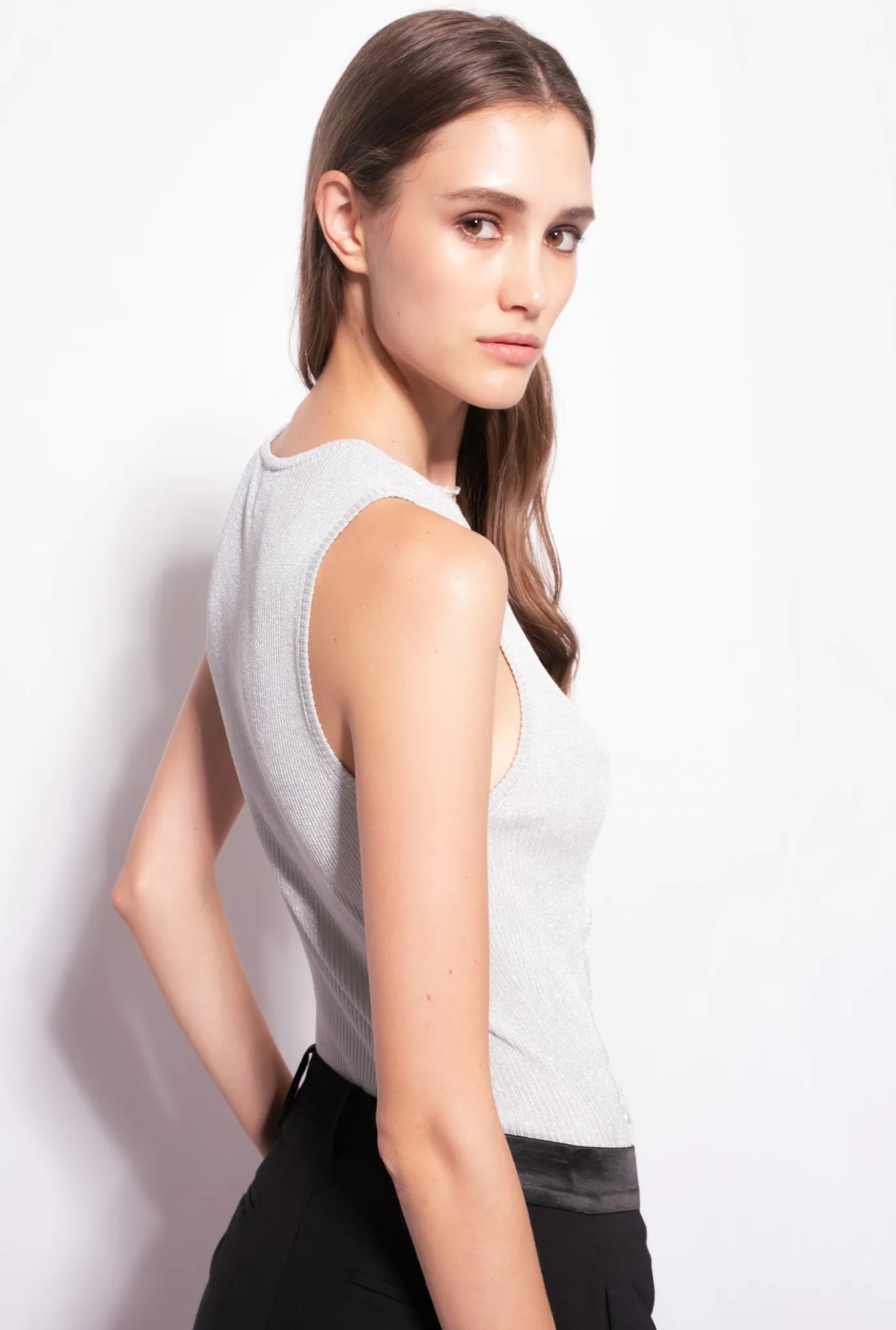 Pièces En Maille|PINKO Top Cotele A Lacets En Lurex Argent-Metallise