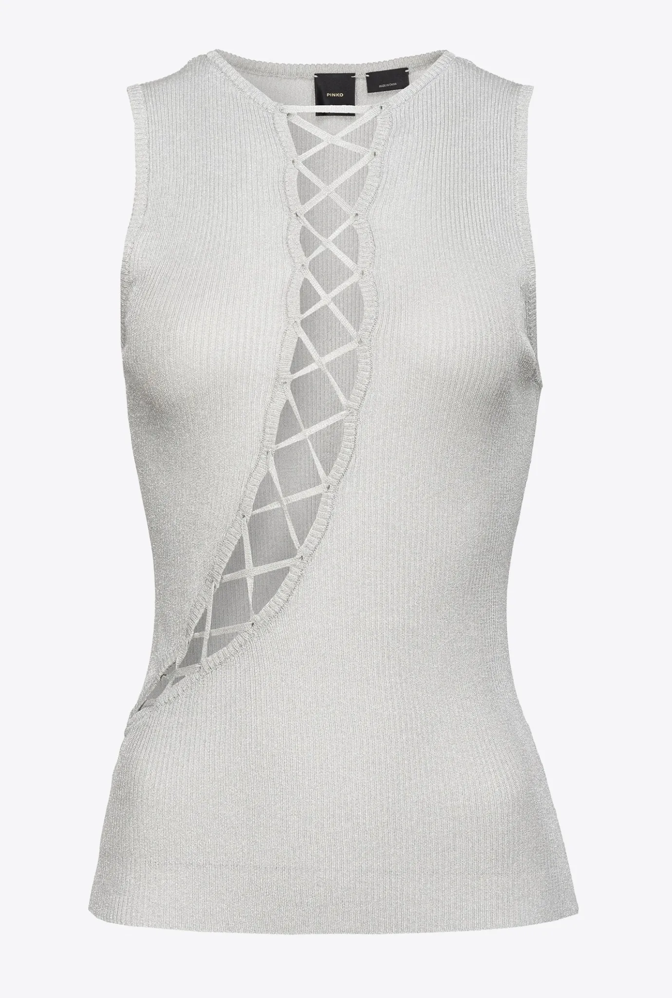 Pièces En Maille|PINKO Top Cotele A Lacets En Lurex Argent-Metallise