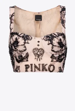 Topwear|PINKO Top Court A Imprime Tatouage Avec Broderies Chair/Noir
