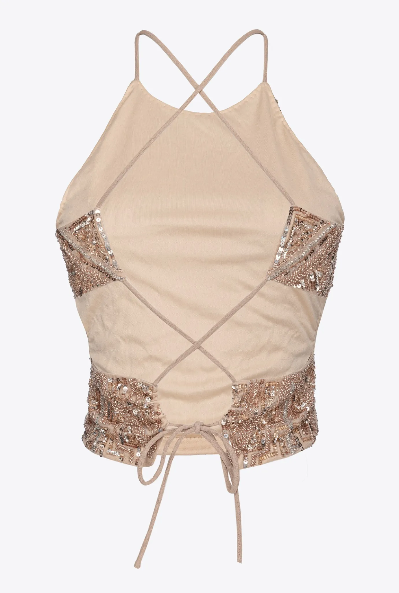 Topwear|PINKO Top Court Brode De Cristaux Multi. Nude/Argent/Or