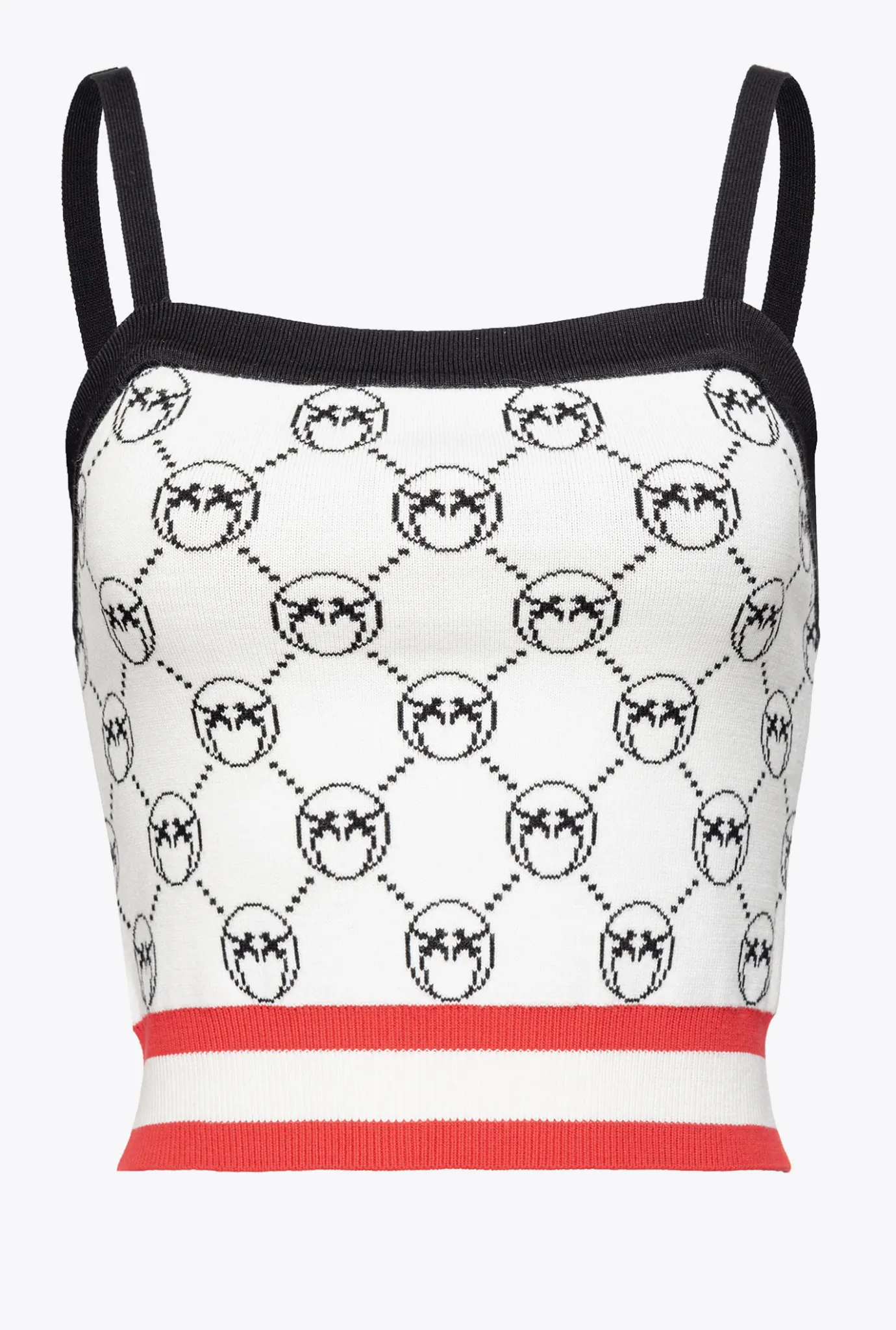 Tailleurs Et Ensembles|PINKO Top Court En Jacquard Monogram Multi. Blanc/Noir/Rouge