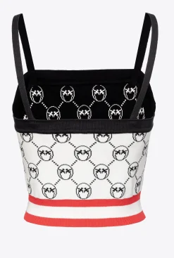Tailleurs Et Ensembles|PINKO Top Court En Jacquard Monogram Multi. Blanc/Noir/Rouge