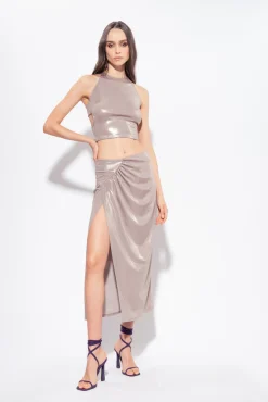 Topwear|PINKO Top Court En Jersey Lame Effet Mouille Beige Champignon