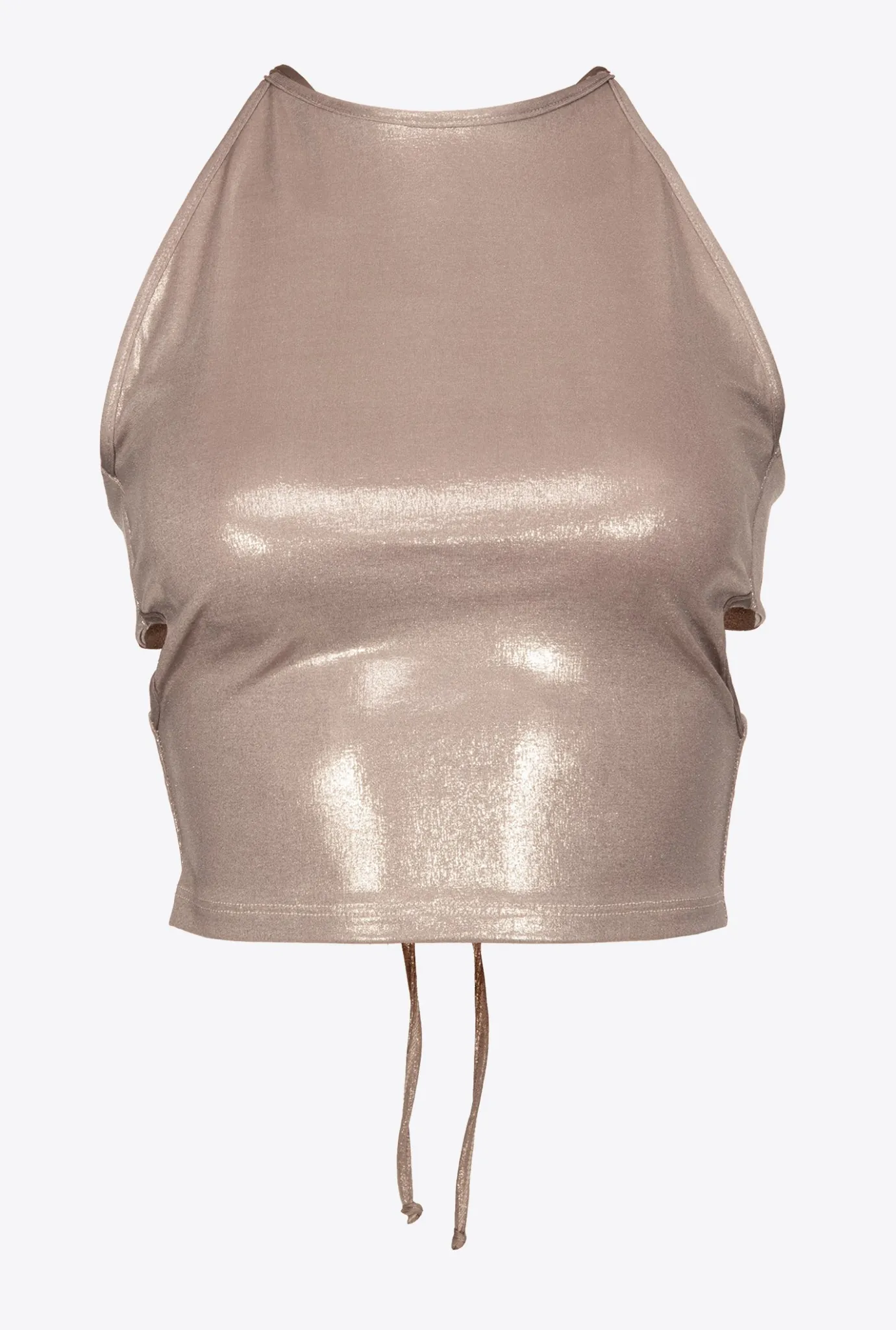 Topwear|PINKO Top Court En Jersey Lame Effet Mouille Beige Champignon