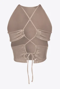 Topwear|PINKO Top Court En Jersey Lame Effet Mouille Beige Champignon