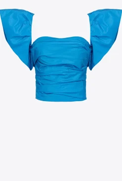Tailleurs Et Ensembles|PINKO Top Court En Taffetas Bleu Directoire