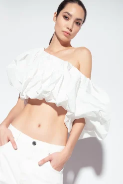 Topwear|PINKO Top Court En Taffetas Galleria Blanc Casse