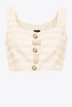 Tailleurs Et Ensembles|PINKO Top Court En Tweed Fantaisie Rose Fume Blanc
