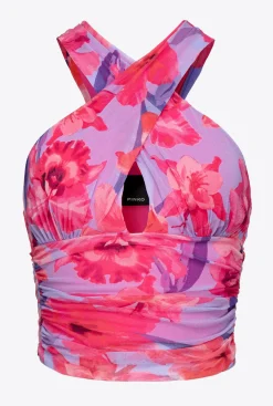 Topwear|PINKO Top Croise A Imprime Floral Tropical Lilas/Rose Clair/Fuchsia