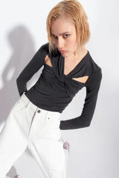 Pièces En Maille|PINKO Top Croise A Manches Longues Noir Limousine