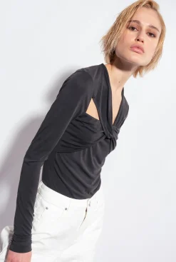 Pièces En Maille|PINKO Top Croise A Manches Longues Noir Limousine