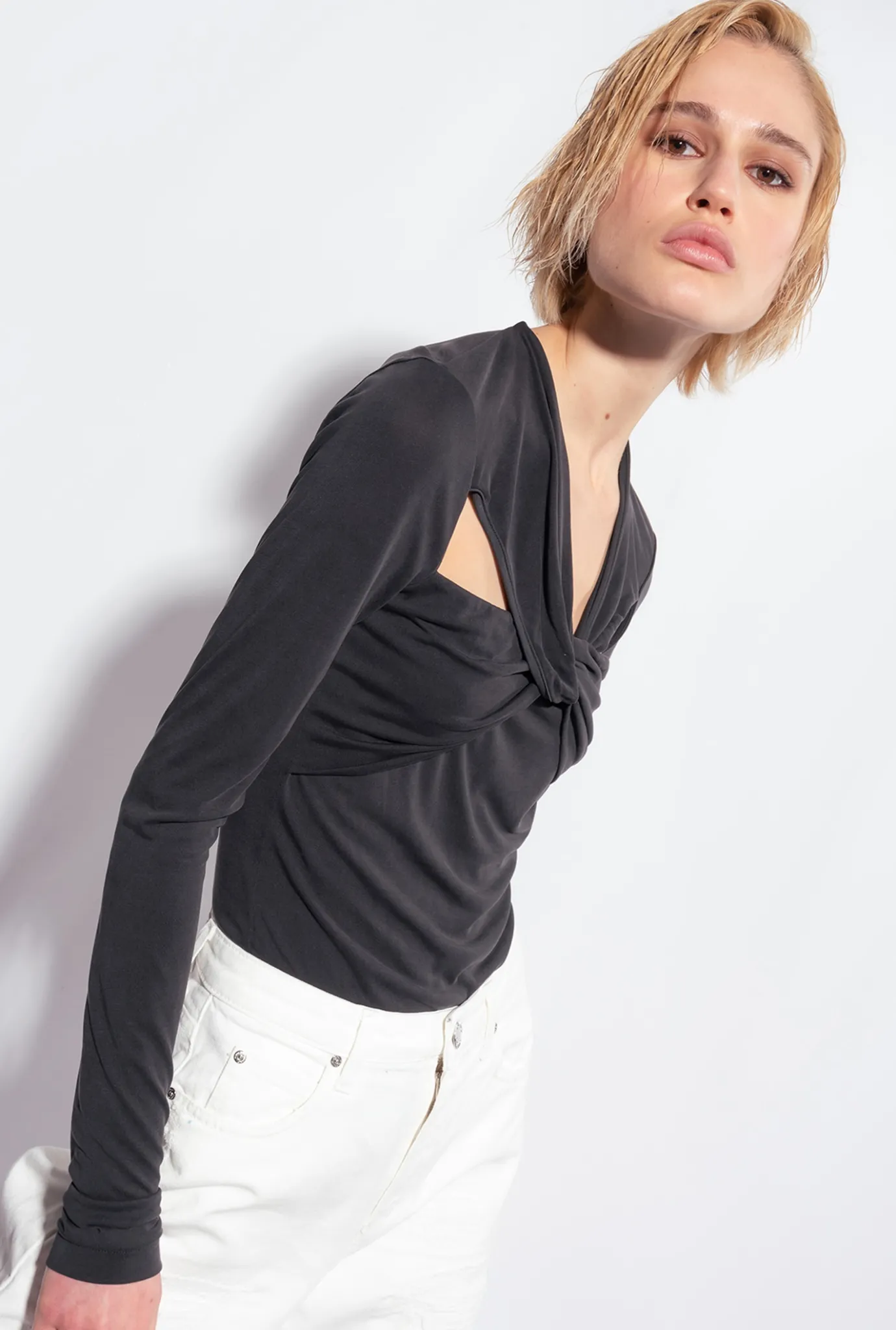 Pièces En Maille|PINKO Top Croise A Manches Longues Noir Limousine