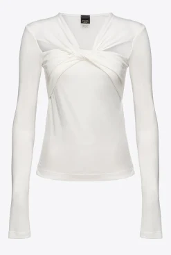 Pièces En Maille|PINKO Top Croise A Manches Longues Blanc Nimbus
