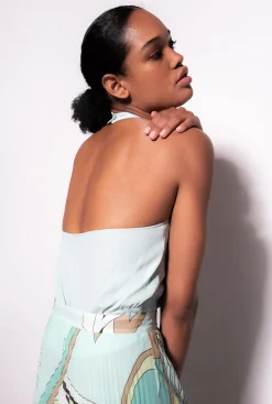 Tailleurs Et Ensembles|PINKO Top Dos Nu Bleu Mousseline