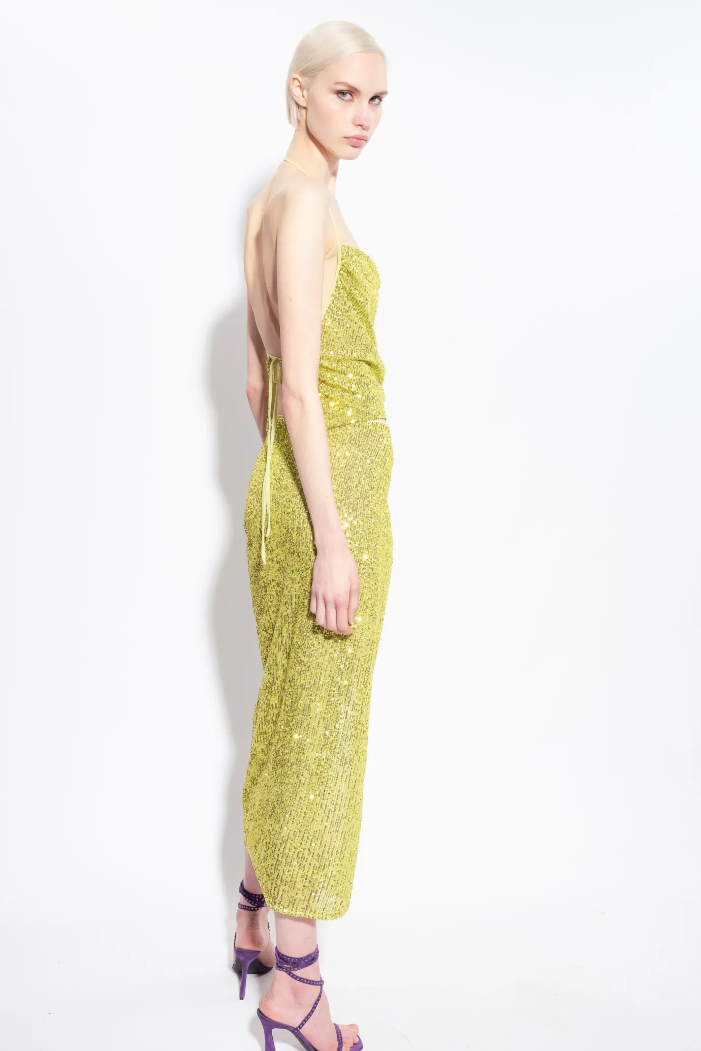 Topwear|PINKO Top Dos Nu A Paillettes Vert - Solfatare