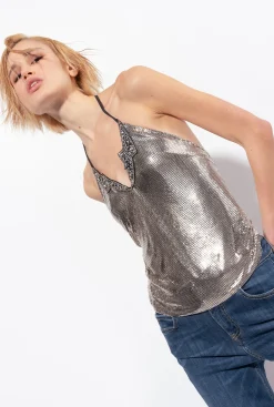 Topwear|PINKO Top Dos Nu En Metal Argent-Metallise