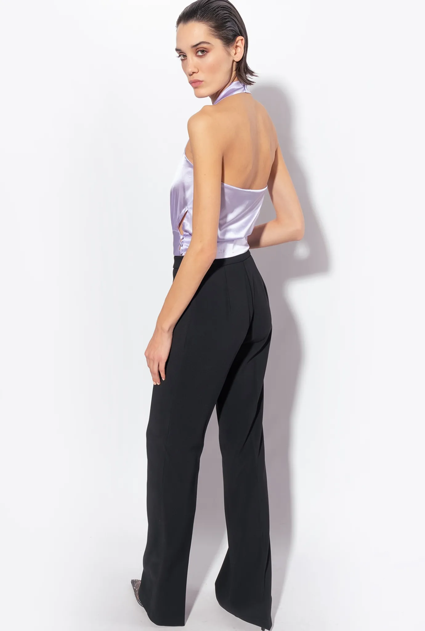 Tailleurs Et Ensembles|PINKO Top Dos Nu En Satin Lilas - Sorbet Clair
