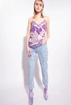 Tailleurs Et Ensembles|PINKO Top En Crepe Marocain A Imprime Tropical Nude/Violet