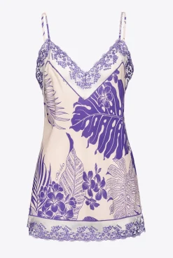 Tailleurs Et Ensembles|PINKO Top En Crepe Marocain A Imprime Tropical Nude/Violet