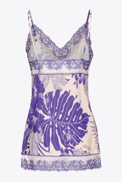 Tailleurs Et Ensembles|PINKO Top En Crepe Marocain A Imprime Tropical Nude/Violet