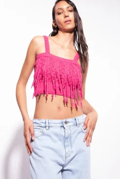 Topwear|PINKO Top En Maille A Perles Rouge Framboise