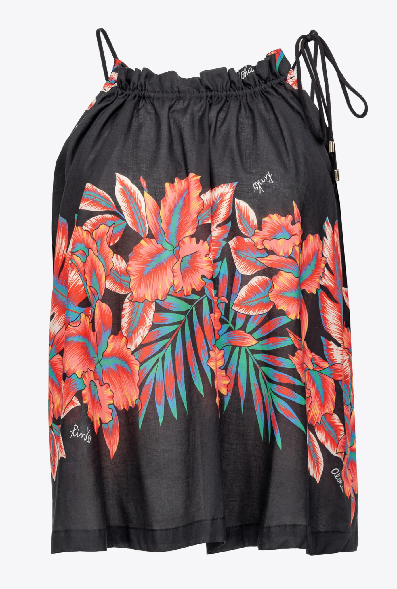 Topwear|PINKO Top En Mousseline A Imprime Tropical Multi. Noir/Rouge