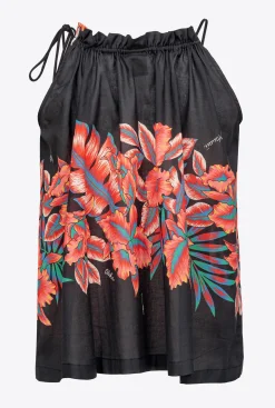 Topwear|PINKO Top En Mousseline A Imprime Tropical Multi. Noir/Rouge