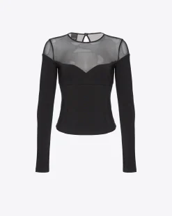 Topwear|PINKO Top En Neoprene Et Tulle Noir Limousine