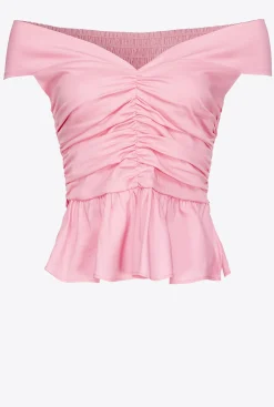 Topwear|PINKO Top En Popeline A Epaules Denudees Rose Marin