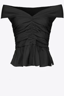 Topwear|PINKO Top En Popeline A Epaules Denudees Noir Limousine