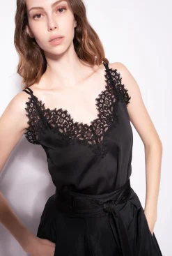 Topwear|PINKO Top En Satin Et Dentelle Noir Limousine