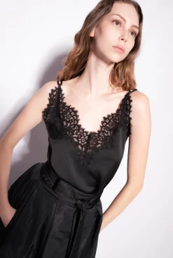 Topwear|PINKO Top En Satin Et Dentelle Noir Limousine
