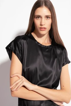 Chemises Et Blouses|PINKO Top En Satin Stretch Noir Limousine