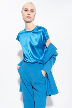 Topwear|PINKO Top En Satin Stretch Bleu Directoire