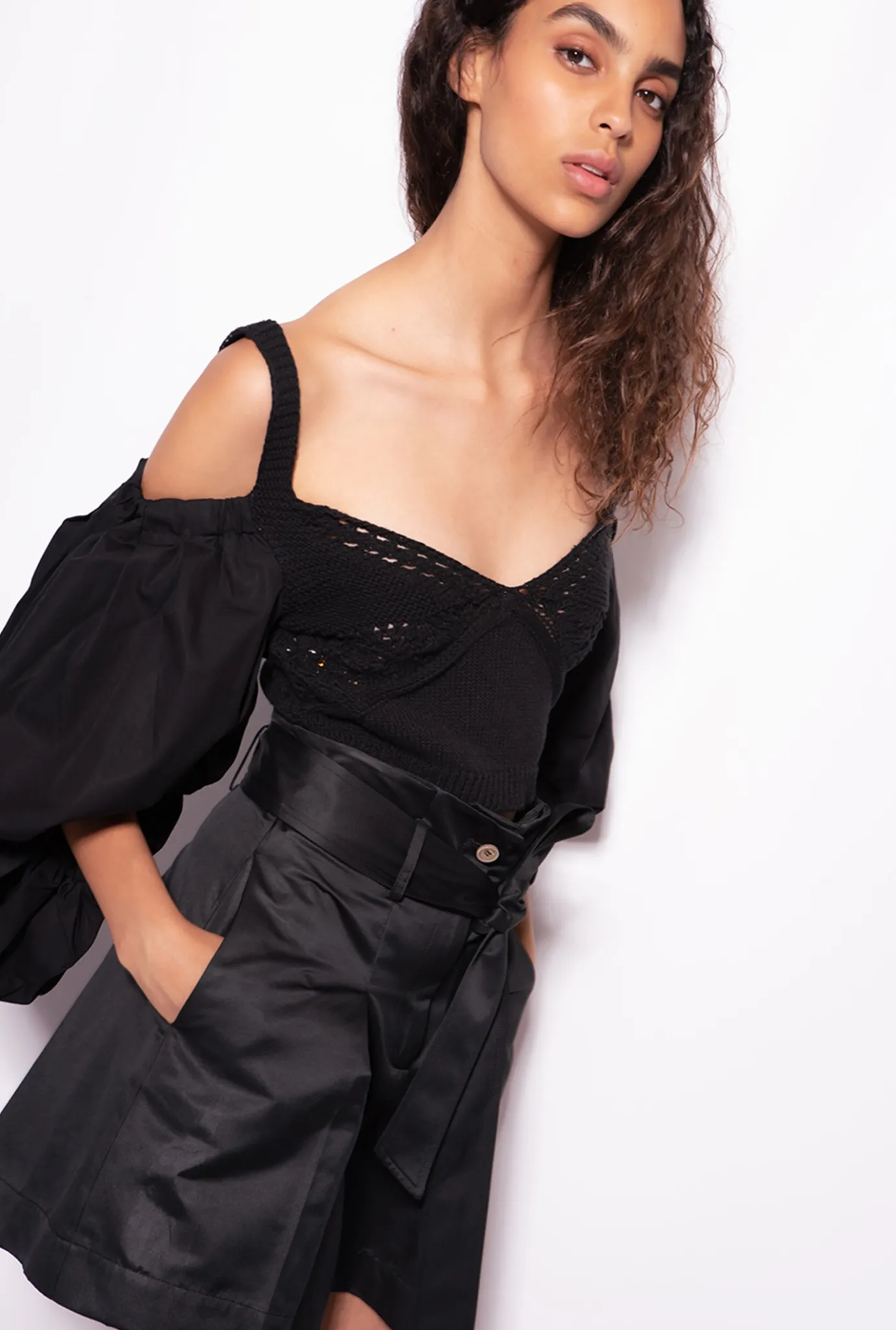 Topwear|PINKO Top En Tricot Et Popeline Noir Limousine