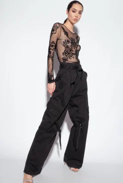 Topwear|PINKO Top En Tulle A Broderie Facon Tatouage Noir Limousine