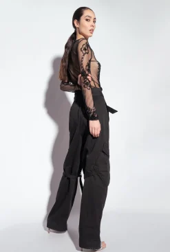 Topwear|PINKO Top En Tulle A Broderie Facon Tatouage Noir Limousine