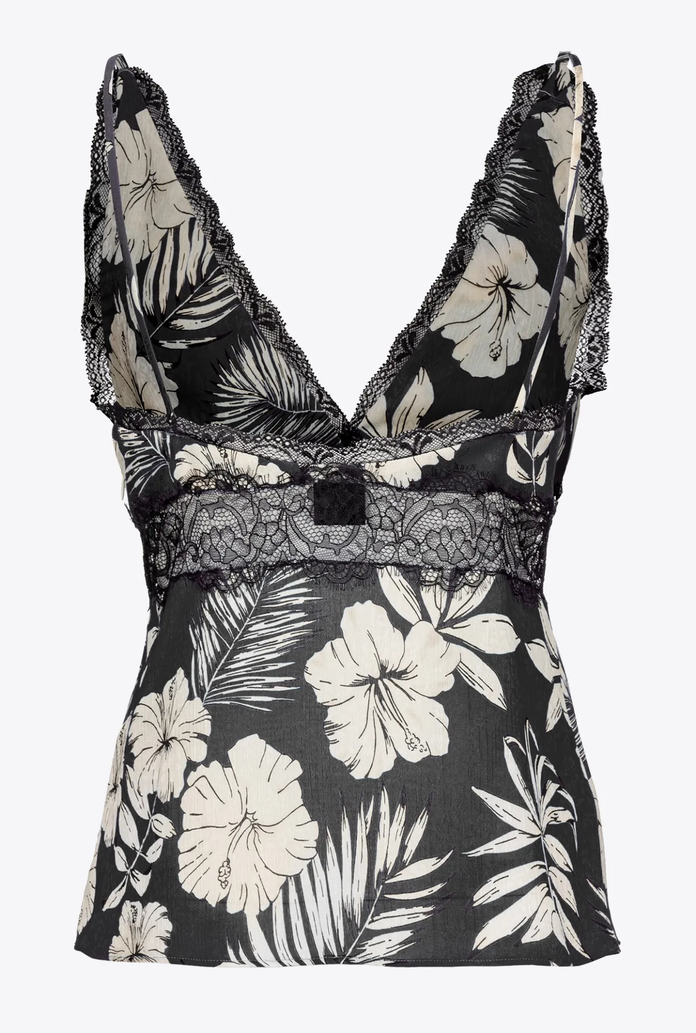 Tailleurs Et Ensembles|PINKO Top Fleur Graphique Noir/Beurre